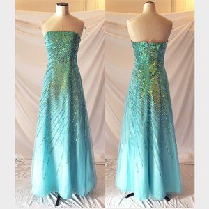 SALE Aqua blue sequin strapless ballgown prom dress XS